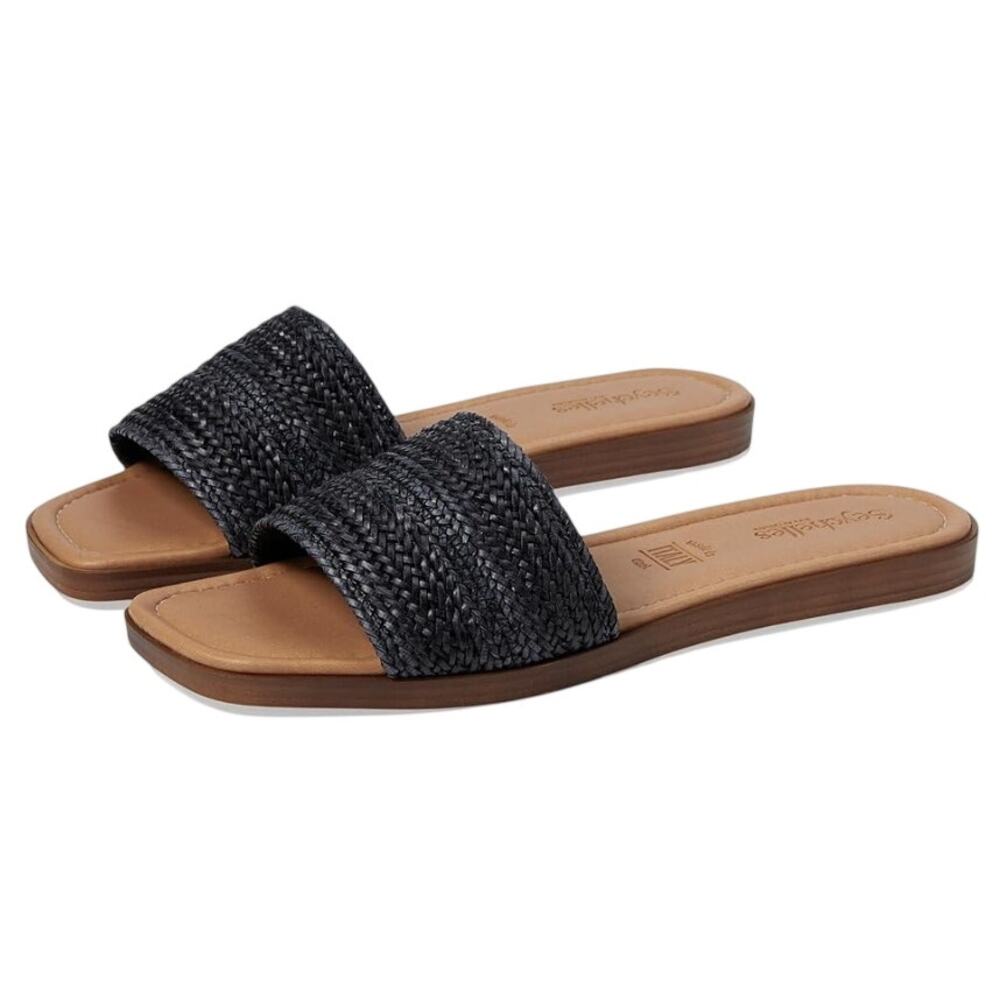 Seychelles Womens Palms Perfection Slide Sandals Size 10 Black Raffia Flats NWOB